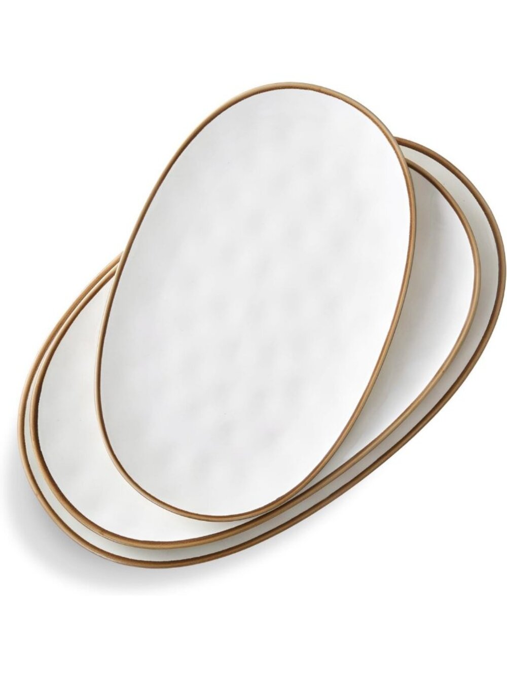 Large Ceramic Oval Serving Platter Set - Brown Rim, Microwave & Dishwasher Safe